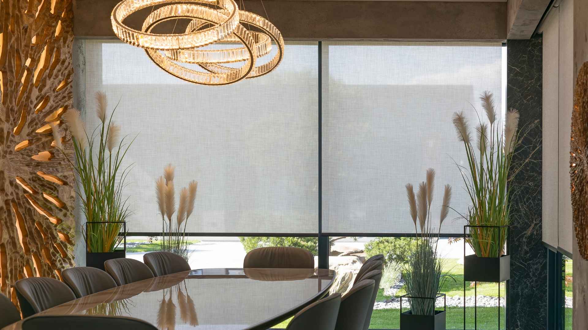 motorized blinds in an office conference room