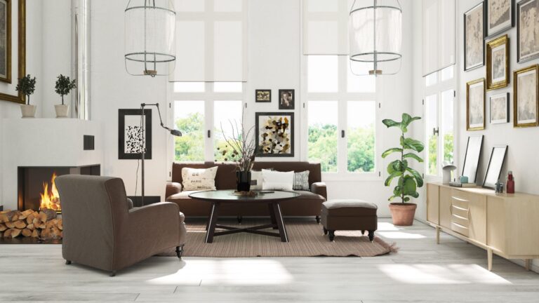 white living room with decorative furniture placed around room