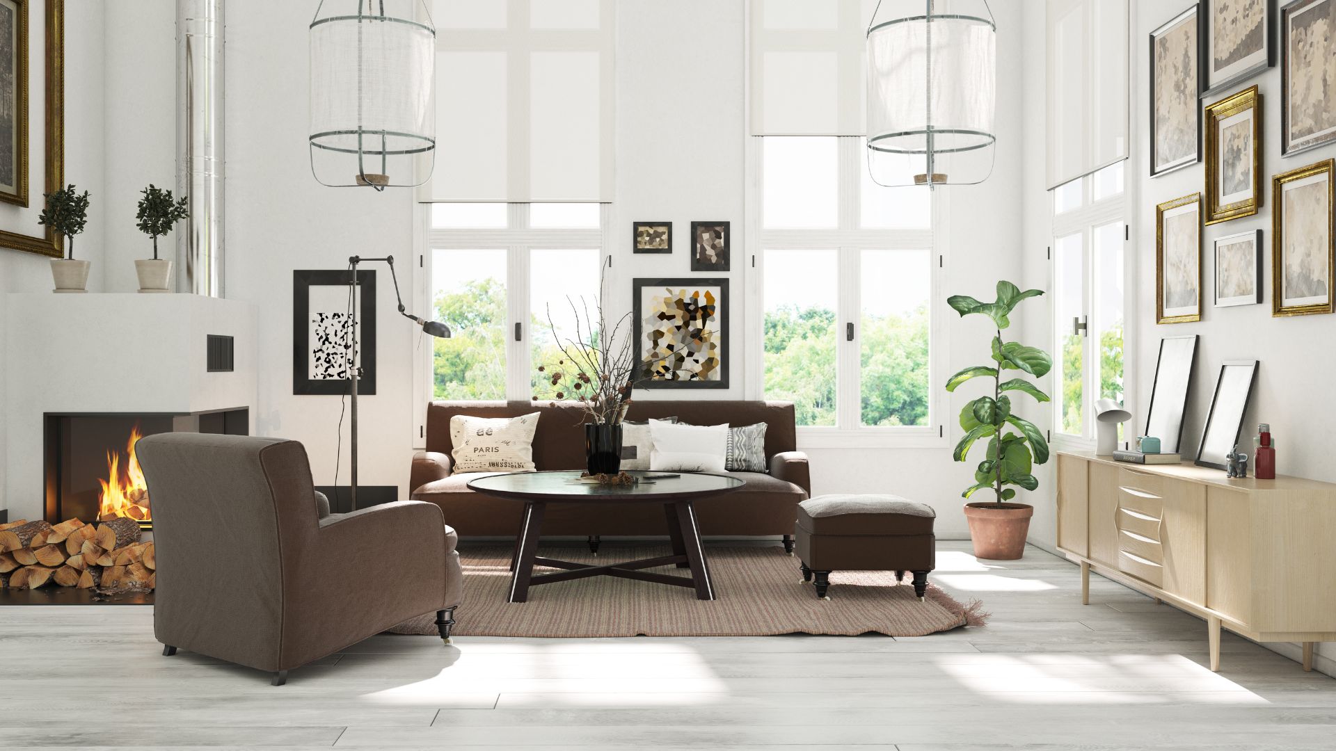 white living room with decorative furniture placed around room